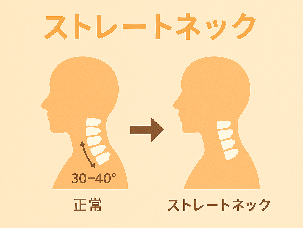 ストレートネックと正常の比較画像。整理湾曲。